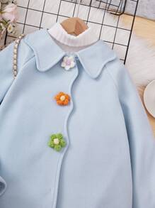 SHEIN Tween Girl 1pc Floral Button Raglan Sleeve Overcoat