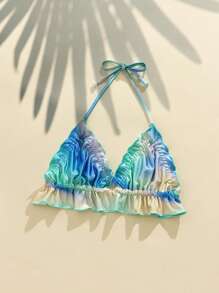 SHEIN Swim Summer Ombre Ruffle Hem Halter Bikini Top - Multicolor - View 9