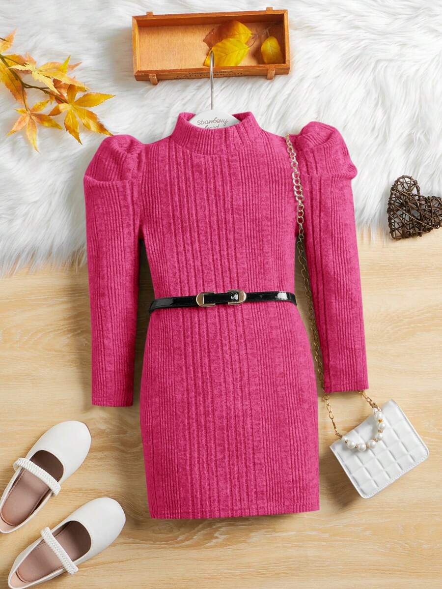 SHEIN Cô Gái Trẻ Cổ giả Ống tay áo Đầm Không có thắt lưng - Màu Hồng Tươi - Xem 1