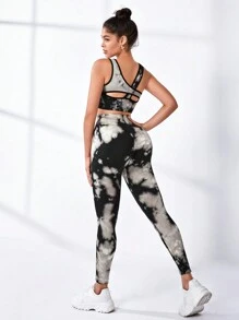 Tie Dye Contrast Cut Out Back Sports Set - Multicolor - View 1