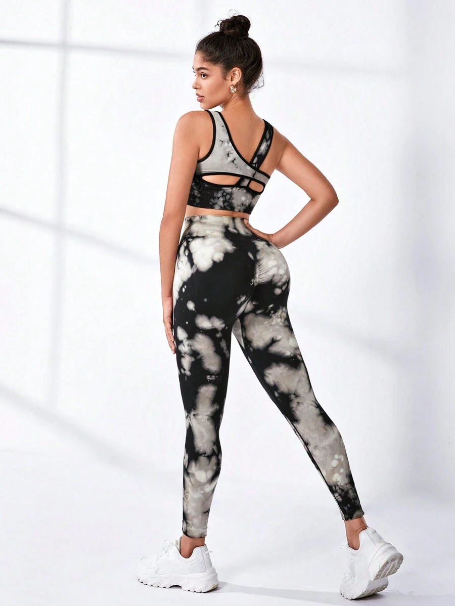 Tie Dye Contrast Cut Out Back Sports Set - Multicolor - View 1