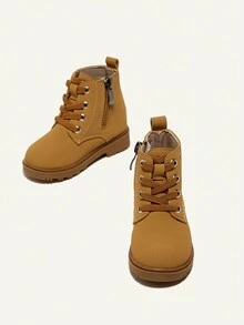 可愛和酷休閒閒暇田園風格男孩靴子,舒服和平底棕色鞋適用於兒童