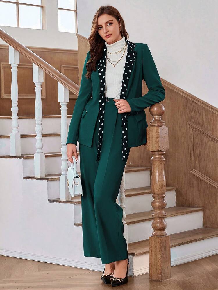 Polka Dot Print Belted Blazer