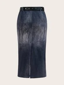 SHEIN X Danna Paola SHEIN ICON Falda cargo ribete crudo con bolsillo con solapa delantero con cinturón