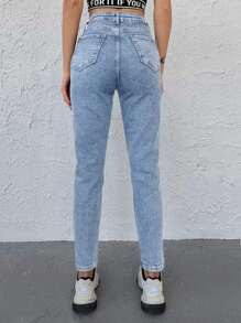 EURMUSE Zipper Fly Mom Fit Jeans - Baby Blue - View 2