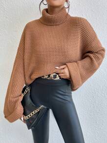 SoleilVie Jersey de punto con cuello vuelto y hombros caídos, manga larga