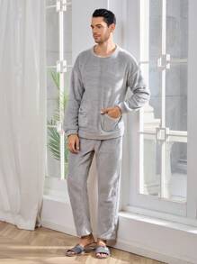 Hombres Conjunto de pijama de manga raglán de franela - Gris - View 5
