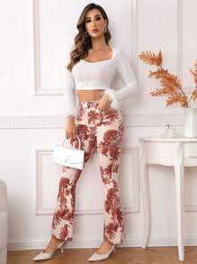 SHEIN Privé Jeans mit ausgestelltem Bein und Engelsmuster - Verschiedenfarbig - Übersicht 4