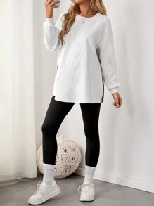 SHEIN Maternity Drop Shoulder Split Hem Sweatshirt With Long Sleeve, For Winter - White - View 4