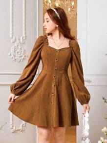 SHEIN Vestido informal para adolescente con decoración de cuello en forma de corazón de tela lisa