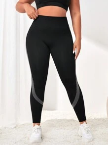 Easithlete Hơn In sọc Kiểm soát bụng Quần Xà cạp thể thao - Đen và trắng - Xem 6