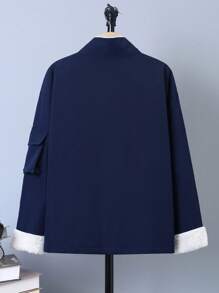 SHEIN 男大童字母補丁細節毛絨內襯外套 - 軍綠色 - 查看 2