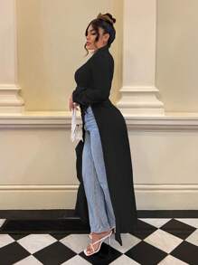 SHEIN SXY Tay áo loe Xù Viền không đối xứng Áo sơ mi - màu đen - Xem 5