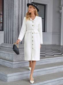 SHEIN Privé Abrigo con diseño de solapa con botón delantero - Blanco - Ver 1