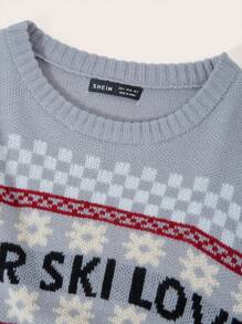 SHEINNeu Letter & Plaid Pattern Sweater - Grey - View 3