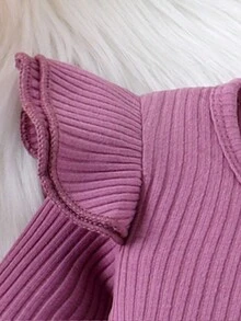 嬰兒女孩荷葉邊連體衣&綁帶連帽汗褲&頭帶 - 紫色 - 查看 3