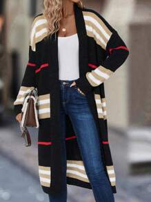 EMERY ROSE 條紋圖案落肩袖開襟開衫 - 彩色 - 查看 1