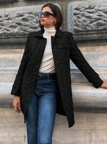 SHEIN Flap Detail Belted Quilted Coat