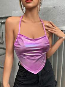 VaVaBold Holographic Tie Backless Halter Top