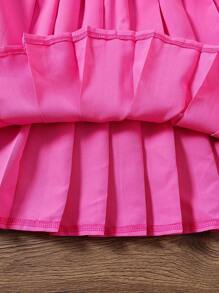 SHEIN 女大童愛心和字母圖案T恤和百褶半身裙 - 白色 - 查看 5