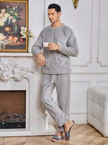 Hombres Conjunto de pijama de manga raglán de franela - Gris - View 6