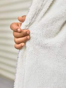 SHEIN 男小童翻蓋口袋毛絨內襯牛仔效果印花連帽外套 - 藍色 - 查看 7