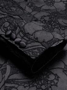 Men 1pc Jacquard Shawl Collar Single Button Blazer - Black - View 3