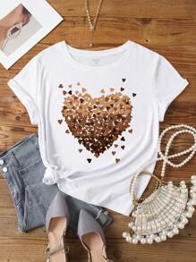 INAWLY Plus Heart Print Tee For Summer - White - View 1
