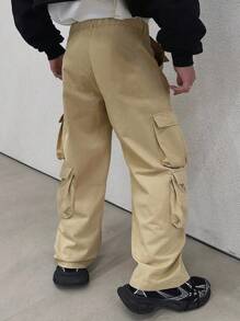 Manfinity 男士寬鬆休閒褲,設有蓋式口袋和側口袋 - 卡其色 - 查看 2