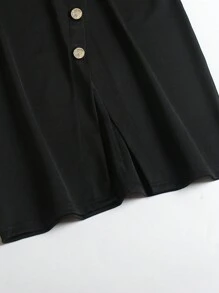 SHEIN Clasi 大碼紐扣細節鉛筆裙 - 黑色 - 查看 3