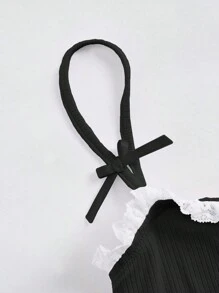 SHEIN MOD 大碼蕾絲拼接吊帶上衣 - 黑色 - 查看 4