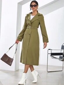 Eilly Bazar 雙排扣束腰風衣 - 軍綠色 - 查看 1