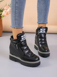 Women's High Heel Wedge Sneakers With Thick Sole - Black - View 1