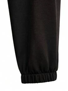 Manfinity Homme Hombres Pantalones deportivos unicolor de cintura con cordón - Negro - Ver 4