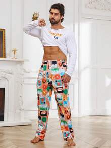 Hombres Conjunto de pijama con estampado de letra - Multicolor - Ver 6