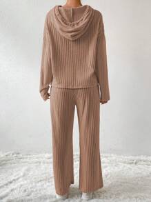 EMERY ROSE 落肩袖抽繩連帽衫&喇叭褲 - 摩卡棕 - 查看 2