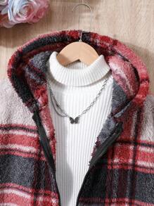 SHEIN Cô gái Tween In kẻ sọc áo có mũ Áo khoác Teddy Không có áo len - Nhiều màu - Xem 3