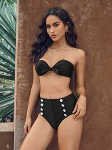 Swim Chiccia 夏季前结式抹胸比基尼套装 - 黑與白 - 查看 1