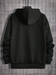 GENTILAND 男士大码聖誕圖案落肩袖連帽衫 - 黑色 - 查看 2