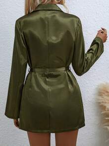 SHEIN Privé Lapel Neck Double Breasted Belted Blazer Dress - Army Green - View 2