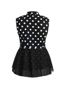 SHEIN LUNE Hơn In vết tròn Polka Dây kéo Viền không đối xứng Áo khoác vest - màu đen - Xem 2