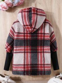 SHEIN Cô gái Tween In kẻ sọc áo có mũ Áo khoác Teddy Không có áo len - Nhiều màu - Xem 2