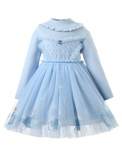 SHEIN 女大童雪花圖案網紗覆蓋洋裝