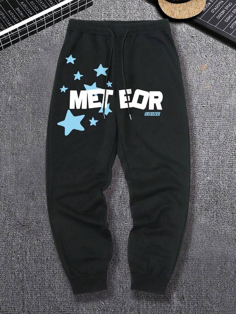 Men Plus Letter Graphic Drawstring Waist Sweatpants