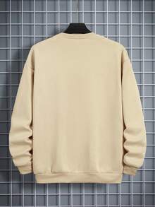 Nam In Đầu lâu Lót nhiệt Áo nỉ - Màu Khaki - Xem 2