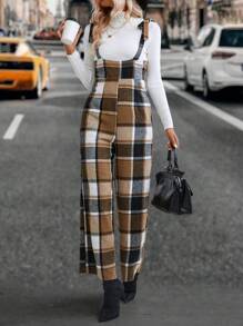 SHEIN Clasi Plaid Print Overall Jumpsuit Without Tee - Multicolor - View 5