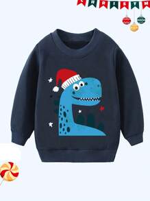 男小童聖誕恐龍圖案休閒運動衫