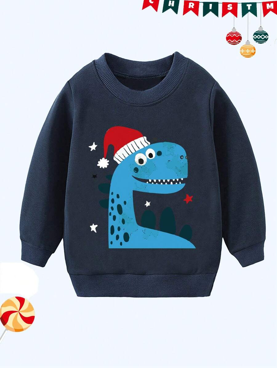 男小童聖誕恐龍圖案休閒運動衫