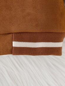 女嬰字母圖案條紋飾邊學院風夾克不帶T恤 - 棕色 - 查看 7