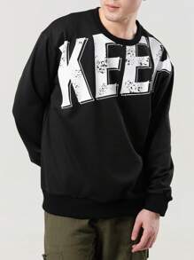 Manfinity Hypemode Men Letter Graphic Sweatshirt - Black - View 5
